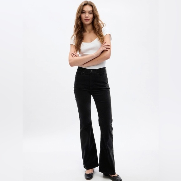 NWT! Gap Black High Rise '70s Flare Velvet Pants - Multiple 💛 - Picture 1 of 6